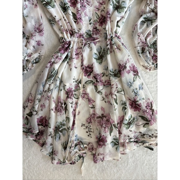 VICI Women's Floral Ruffle Tiered Mini Dress Sheer Long Sleeve Size M - Picture 5 of 11